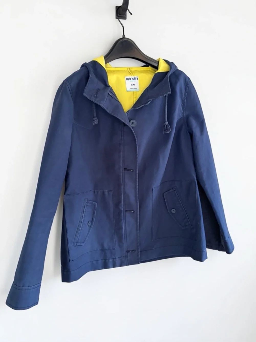 Old Navy Navy Trench Coat with Yellow Lining - Picture 2 of 4